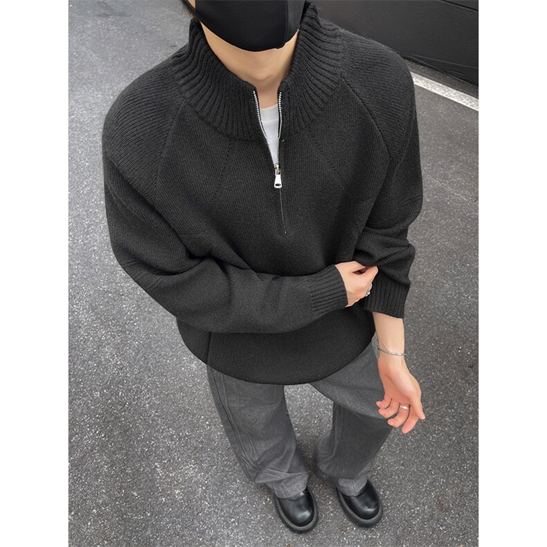 YK86091-P50腈纶45%锦纶24.3%聚酯纤维30.7%半拉链立领毛衣男,男装针织衫/毛衣,电商A086-1