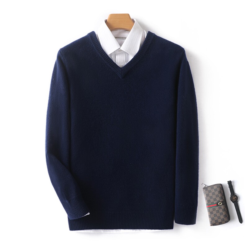秋冬季新款舒适时尚百搭七针净面V领羊毛衫，男装羊毛衫，牧圣羊绒