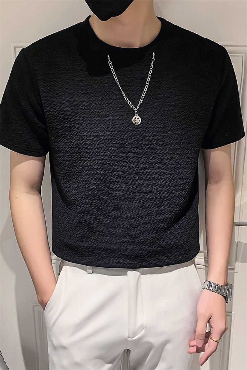 黑色2023精神小伙修身男士圆领短袖T恤打底衫潮6664-P45控68,男装T恤,电商A108
