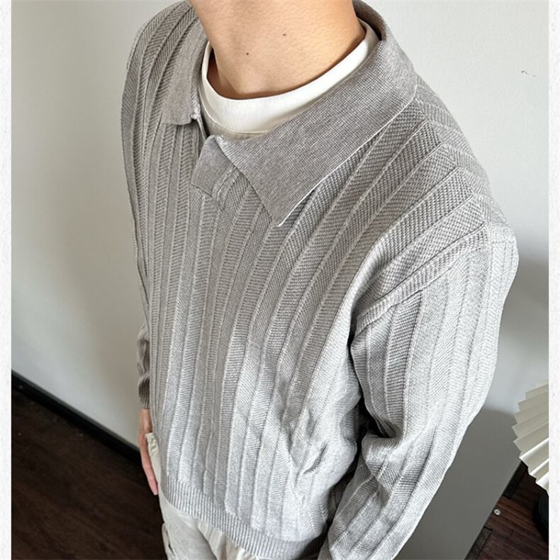 JY765-P55日系复古时尚高级感条纹套头翻领针织衫,男装针织衫/毛衣,星座1501-3
