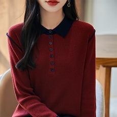 2025年秋季常规套头长袖衬衫领舒适时尚百搭通勤，女装针织衫/毛衣，暖圣羊羊绒