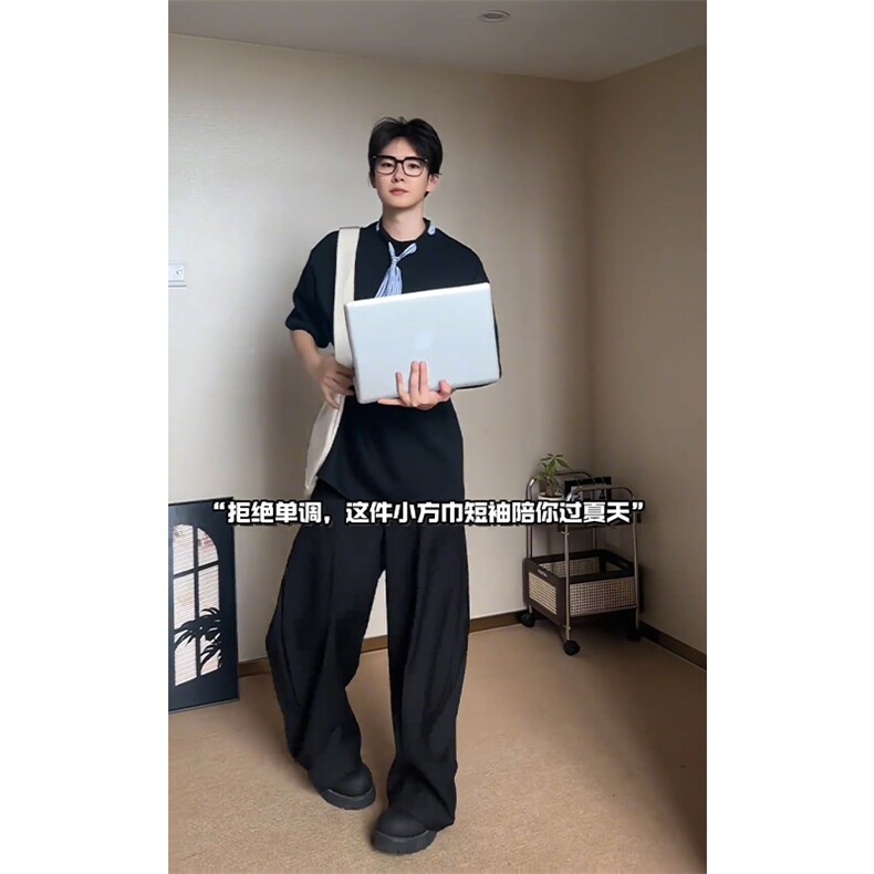 青少年高质量重磅夏季短袖带领巾时尚休闲体恤,男装T恤,四季星座505