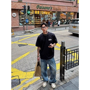网图有货 美式卡通字母刺绣短袖t恤男女情侣宽松五分袖 A482-P30图片
