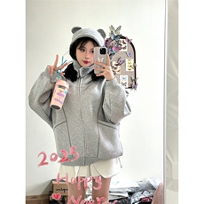 抖音得物高品质秋冬美式高街重磅结构辑明线纹理连帽卫衣外套W111，女装短外套，电商A486-1