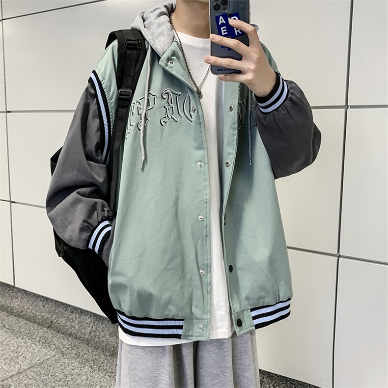 春秋潮牌宽松ins高街情侣上衣连帽拼接棒球服夹克男W5417-P60,男装夹克,星座512-2
