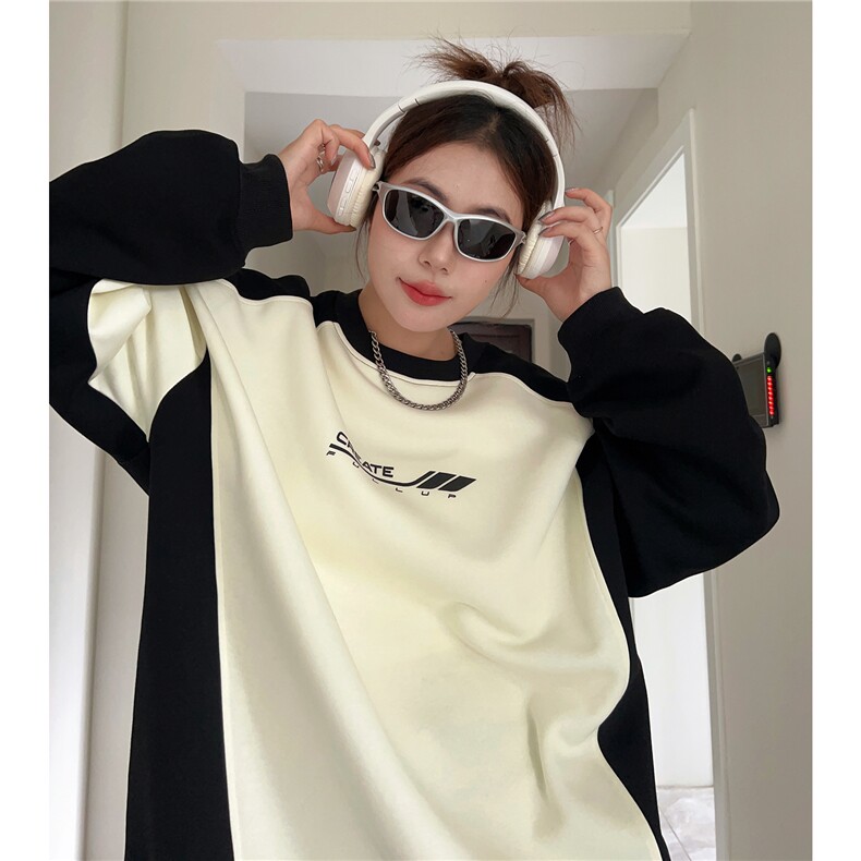 中性风秋装美式复古撞色拼接情侣卫衣印花外套男女D324P58,女装短外套,电商A335-1（原A458）