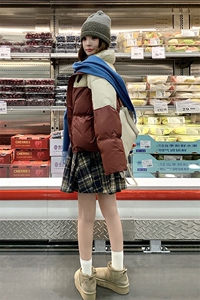 红色超好看撞色短款羽绒服女冬新款小个子洋气加厚90白鸭绒面包服图片