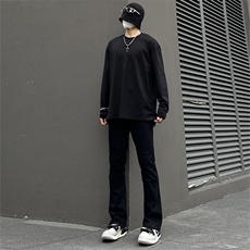 纯黑色高弹修身直筒大码微喇毛边牛仔裤男K860-K866-P50，男装牛仔裤，星座205
