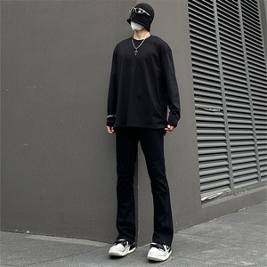 纯黑色高弹修身直筒大码微喇毛边牛仔裤男K860-K866-P50图片