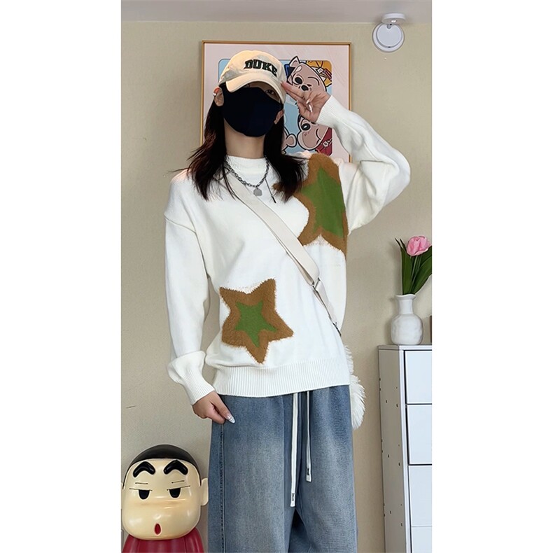 秋季新款圆领撞色毛衣男女宽松休闲百搭高级感上衣ZB7122-特价52,男装针织衫/毛衣,电商A007