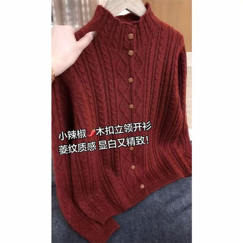毛衣女极简风高领针织开衫女秋冬宽松大码毛衣外套短款上衣,针织衫/毛衣,暖姿羊绒