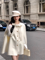 【依嘟】高级感独特超好看今年流行斗篷赫本小香风羊毛外套(配可，女装双面呢大衣，依嘟服饰