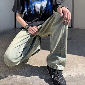 美式vibe裤子高街水洗牛仔裤男设计感拼接牛仔裤K1081P40图片