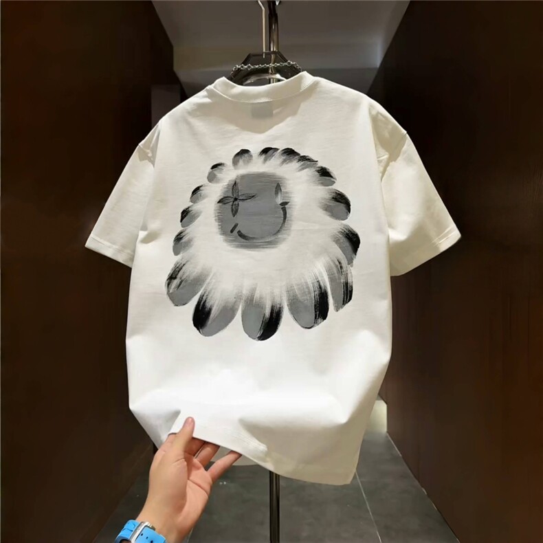 潮牌夏季重磅短袖T恤男ins潮手绘笑脸印花宽松青少年情侣半袖,男装T恤,星座1210-1