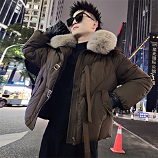 B81/P118控158冬季座山雕加厚可拆卸大毛领棉衣外套男咖啡首1，男装棉衣，星座305B