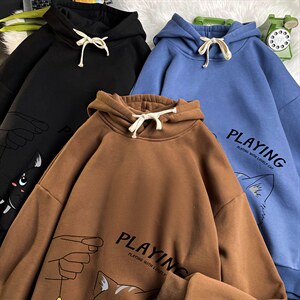 WY21299-P35 加绒款-P40 纯棉连帽卫衣男大码运动帽衫宽松薄图片