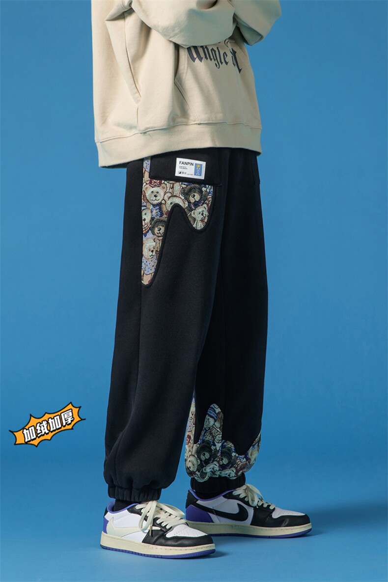 2023冬季新款日系蓝底大码加绒加厚印花卫裤M-5XHK21680-P50,男装休闲裤,电商A022