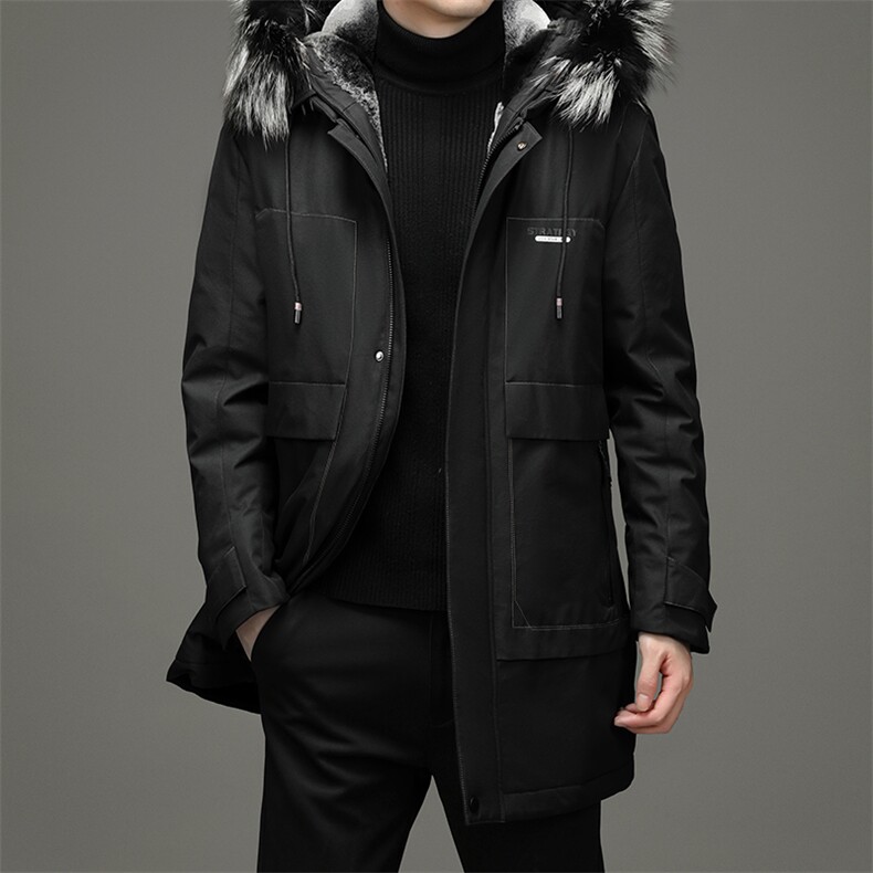 21羽绒服男士中长款厚款男连帽毛领宽松保暖冬季百搭HB21937-P445，男装羽绒服，电商B212（原钱塘6029）