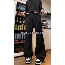 新中式排扣垂感西裤痞帅高级感vintage修身微喇直筒休闲裤，男装休闲裤，星座310A-4
