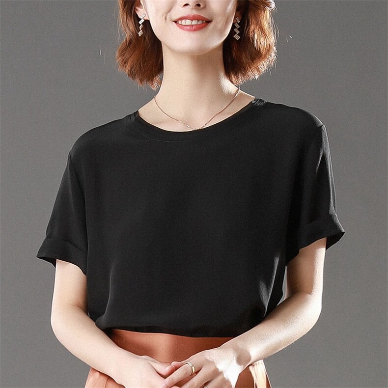 夏季新款时尚简约纯色圆领短袖女上衣宽松显瘦百搭休闲T恤衫,女装T恤,澳冬特羊绒