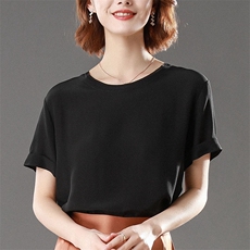 夏季新款时尚简约纯色圆领短袖女上衣宽松显瘦百搭休闲T恤衫，女装T恤，澳冬特羊绒