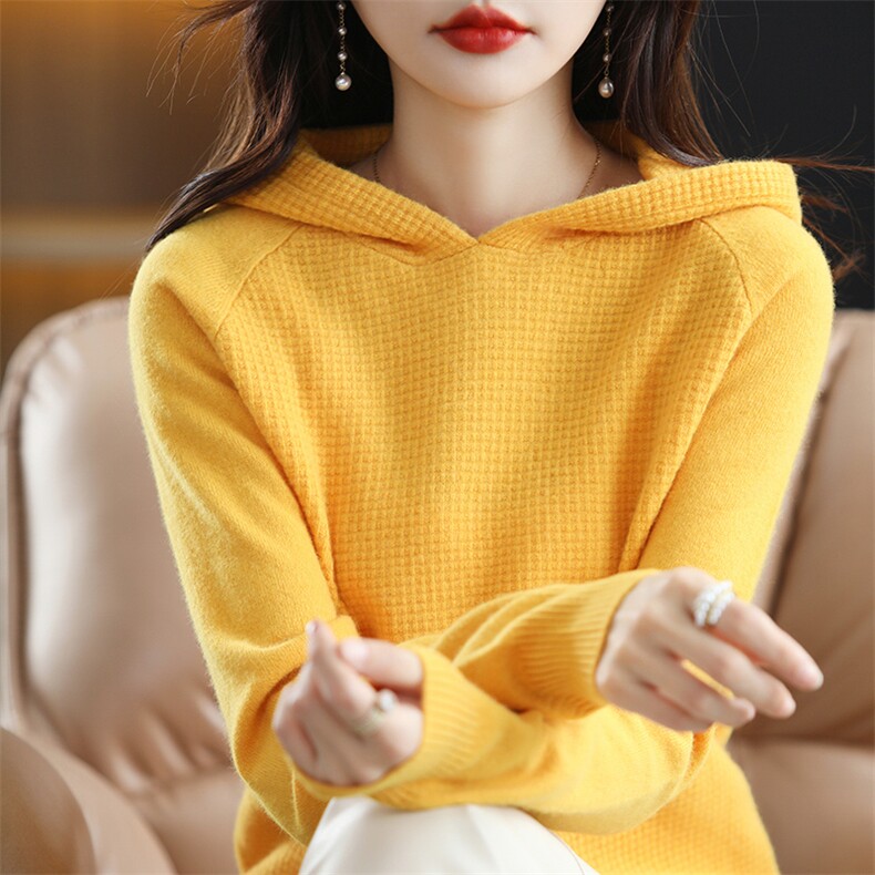 2023秋冬新款连帽羊毛衫女士宽松气质显瘦减龄内搭帽衫卫衣,女装羊毛衫,暖钟情羊绒