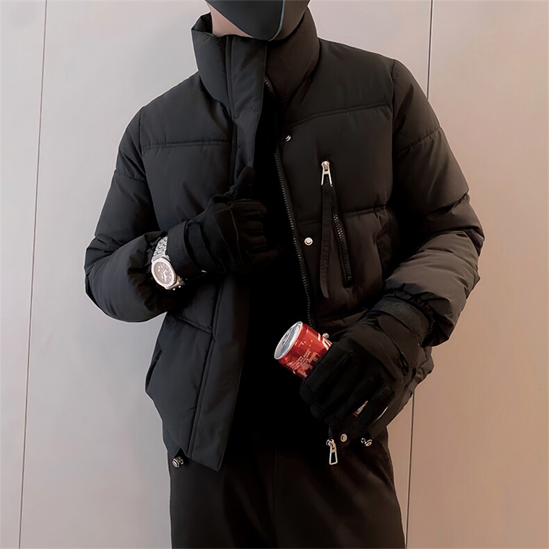 B14/P108控148冬季设计感短款拉链真口袋立领棉衣男黑首1,男装棉衣,星座305B