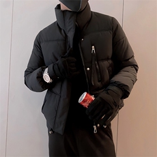 B14/P108控148冬季设计感短款拉链真口袋立领棉衣男黑首1，男装棉衣，星座305B