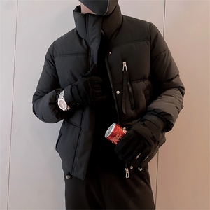 B14/P108控148 冬季设计感短款拉链真口袋立领棉衣男黑首1图片