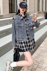 现货-黑白格衬衫+牛仔马甲两件套-款号9906-P145K198，女装套装/套裙，浙宝305