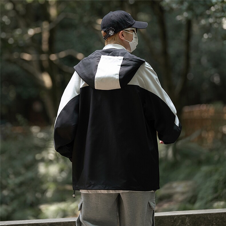 冲锋衣外套男春季连帽新款宽松潮款工装夹克外套A061-AJ00183-P90,男装夹克,电商A061