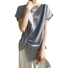 商场同款2025夏季新款缎面短袖T恤女醋酸缎面法式高级感上衣，女装衬衫，素语电商供货