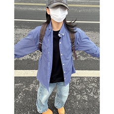 格子衬衫春夏美式蓝色格子衬衫港风情侣装休闲长袖衬衣CS276-P35，男装衬衫，星座301C-5
