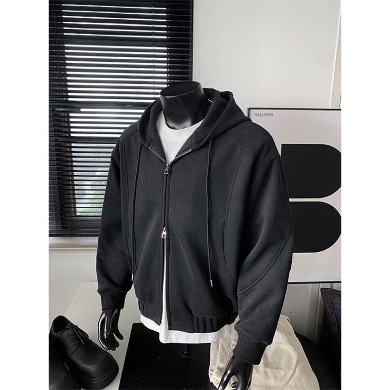 特批P70无差价cleanfit500g重磅短款连帽双拉链卫衣外套男W5093,男装卫衣,电商A001-1