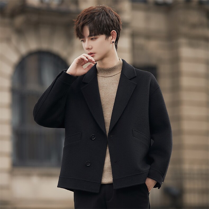 2025新款简约休闲西装领短款毛呢男士潮流呢子外套6052P305，男装毛呢大衣，电商A355（原A415）