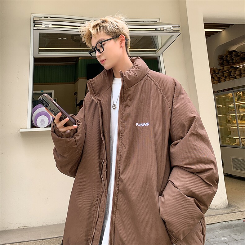 男棉服宽松立领条纹刺绣棉衣加厚棉袄面包服MY8697/特P90咖啡,男装棉衣,电商A094