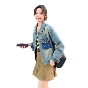 现货休闲百搭时尚短款牛仔外套2025春季女装新款牛仔短外套图片