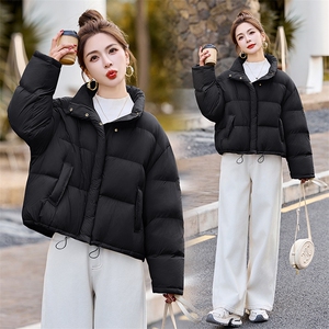 色羽绒服宽松短款外套2024冬装立领抽绳简约显白面包服女图片