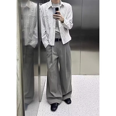 秋季新款竖条纹衬衫男女日系复古痞帅高级感宽松休闲长袖衬衣潮，男装衬衫，星座506A