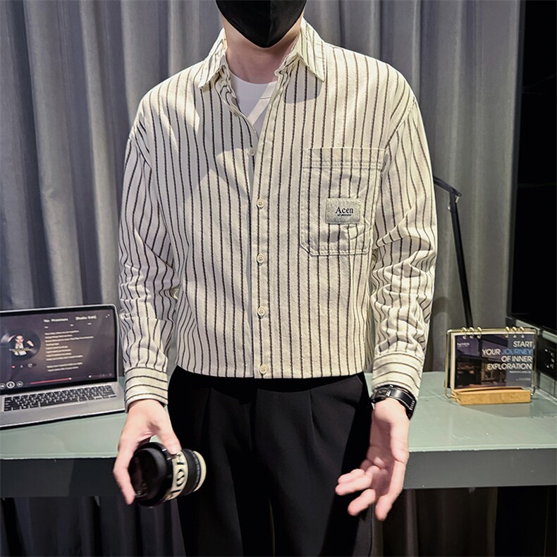 新款2025秋冬男士休闲长袖衬衫小伙主推内搭条纹衬衣C817P58控88,男装衬衫,星座301B-1