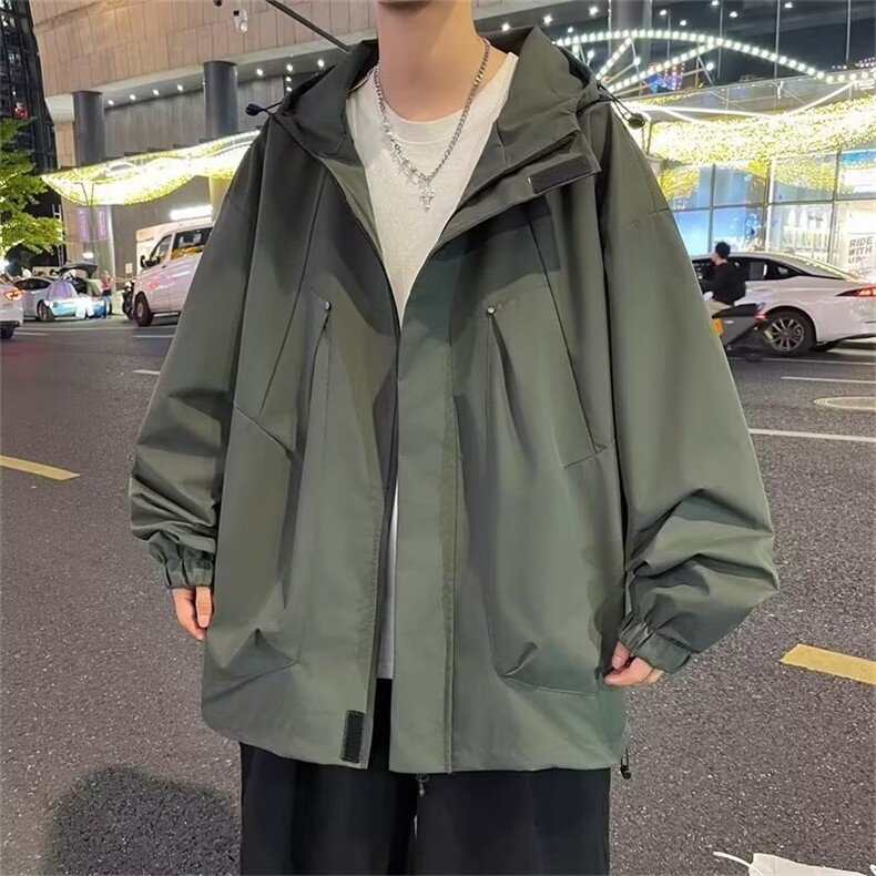美式机能风冲锋衣外套男秋冬潮牌痞帅连帽防水休闲夹克W6109-P60,男装夹克,星座412-3