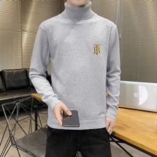 秋冬可翻高领毛衣男B纯色长袖男刺绣毛衫打底针织衫红M252P33，男装针织衫/毛衣，星座1207