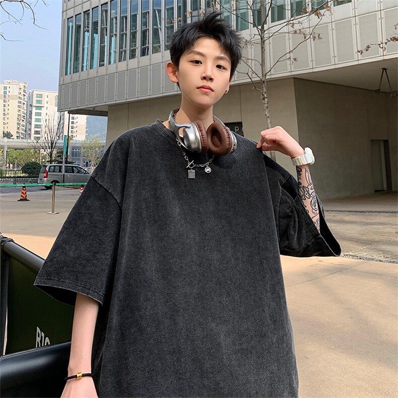 水洗T恤240克重磅X1025-TP25夏季可二开短袖T恤男港风大码上衣,男装T恤,电商A102-1