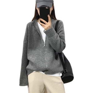 秋冬新款羊毛开衫女宽松休闲高级感韩版拉链毛衣外套针织衫百搭厚图片