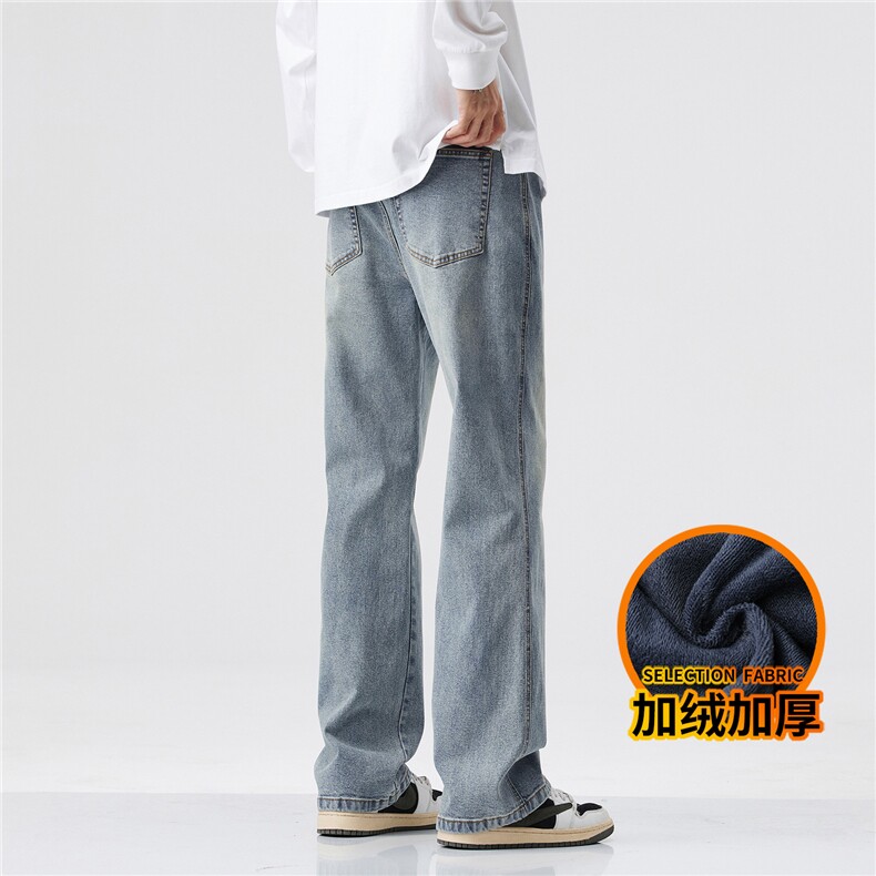 微喇牛仔裤男款秋冬加厚美式高街休闲直筒长裤J8065-P45/加绒P55,男装牛仔裤,星座509