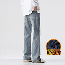微喇牛仔裤男款秋冬加厚美式高街休闲直筒长裤J8065-P45/加绒P55，男装牛仔裤，星座509