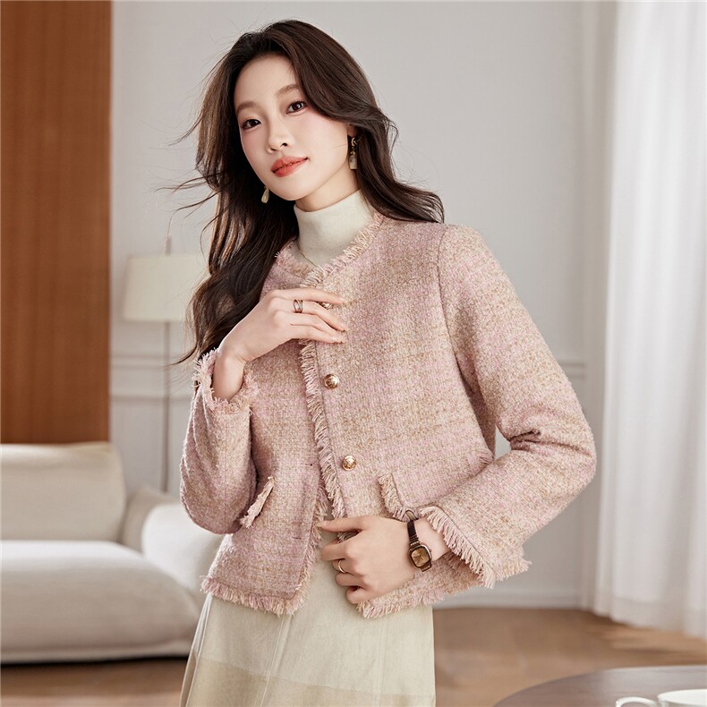 小香风外套配连衣裙女2025秋冬装新款高端毛呢显瘦百搭上衣，女装毛呢外套，婵米儿