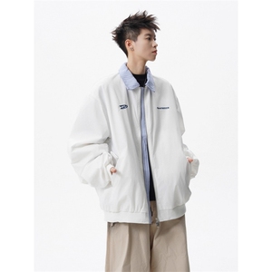 绣花假两件翻领棒球服外套男女春秋宽松潮百搭情侣夹克HH9001 P64图片