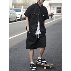 套装男韩版潮流工装衬衫短袖2023夏季新款isn宽松五分裤W4811-P45，男装休闲套装，星座412-2