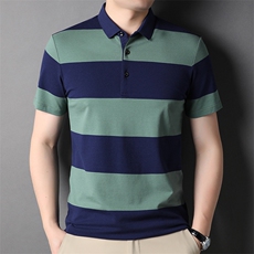 夏装短袖t恤中老年人男士上衣夏季薄款半袖条纹polo衫SFT3122-P65，男装Polo衫，星座1105-3